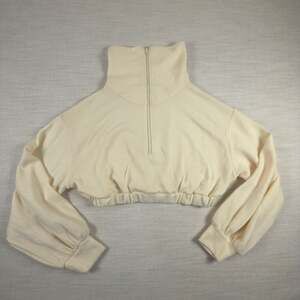 BDG Urban Outfitters Cream Ribbed Quarter Zip Crop Top Size Large